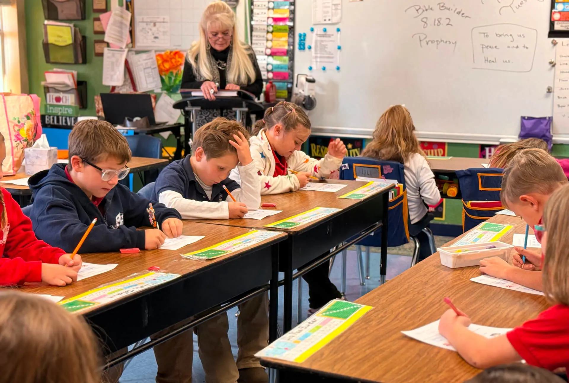 Students focused on classroom assignments